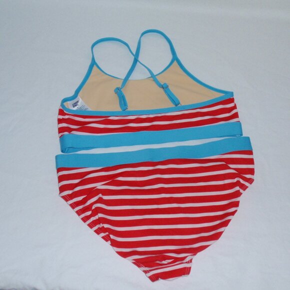 Lands End Girls Striped Red Swimsuit Set Bikinis Sz 14 2pc - Picture 5 of 8